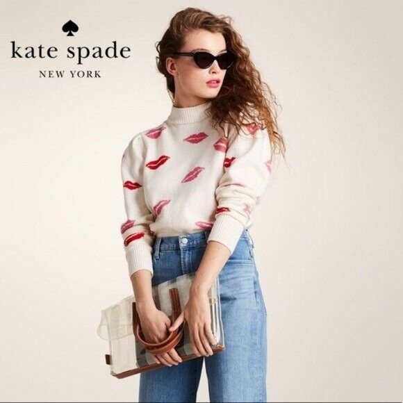 Kate Spade Kiss White Sweater Pink Red 